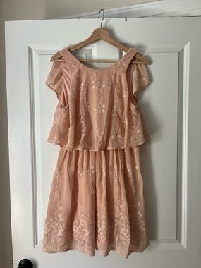 Love Riche Blush Pink Embroidered Cold-Shoulder Dress